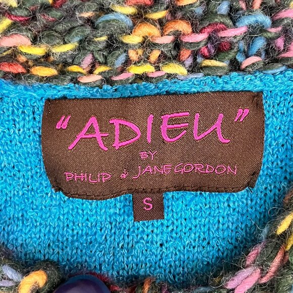 Philip Jane Gordon “ADIEU” Artsy Shag Colorful Sweater Sz S - Picture 4 of 12